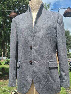 Lauren Ralph Lauren Gray Knit Blazer Jacket Womens 18R Duck Bird Pattern Lining
